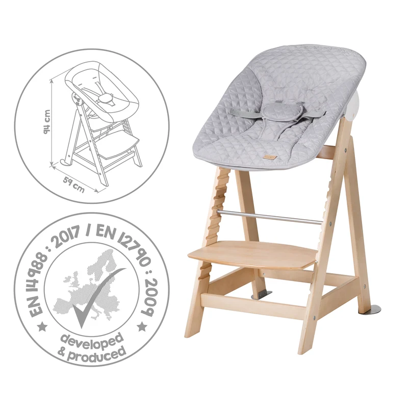 Treppenhochstuhl "Born Up" – Set 2 in 1, roba Style grau, Hochstuhl mit Liegefunktion, ab Geburt