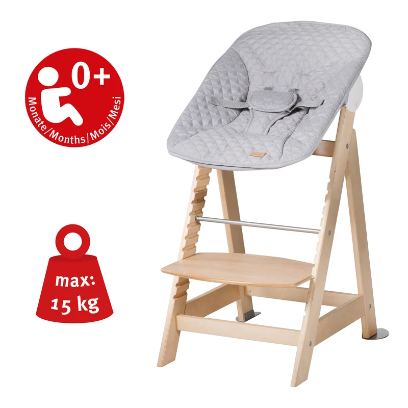 Treppenhochstuhl "Born Up" – Set 2 in 1, roba Style grau, Hochstuhl mit Liegefunktion, ab Geburt