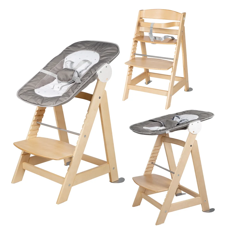 Treppenhochstuhl "Born Up" – Set 2 in 1, "Sternenzauber", mit Liegefunktion, ab Geburt, natur