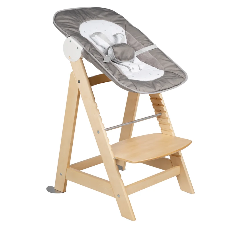 Treppenhochstuhl "Born Up" – Set 2 in 1, "Sternenzauber", mit Liegefunktion, ab Geburt, natur