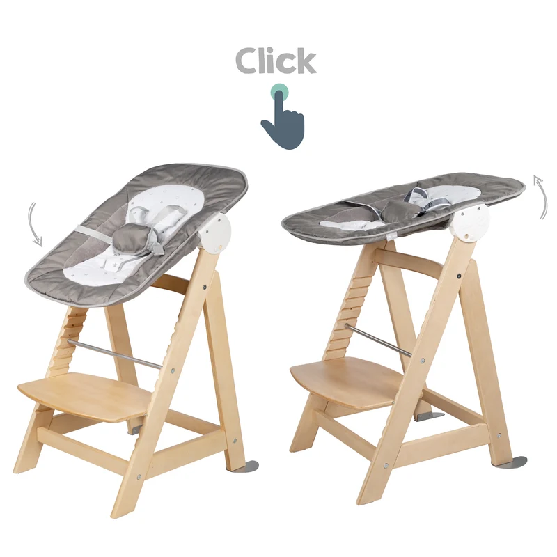 Treppenhochstuhl "Born Up" – Set 2 in 1, "Sternenzauber", mit Liegefunktion, ab Geburt, natur