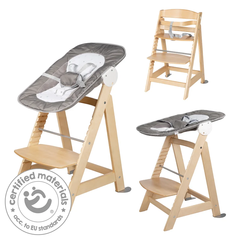 Treppenhochstuhl "Born Up" – Set 2 in 1, "Sternenzauber", mit Liegefunktion, ab Geburt, natur