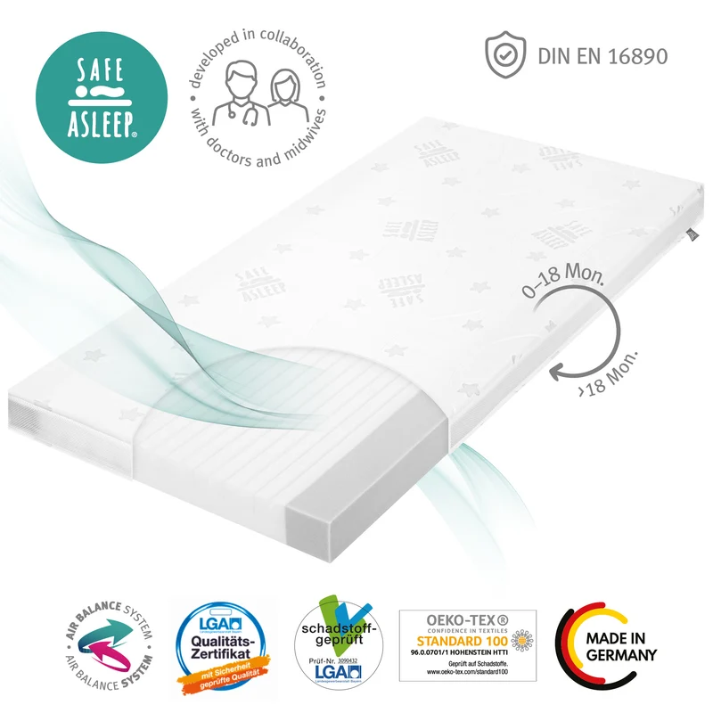 Babybettmatratze "safe asleep®" – Air Balance Plus, 60 x 120 x 9 cm, für optimales Schlafklima