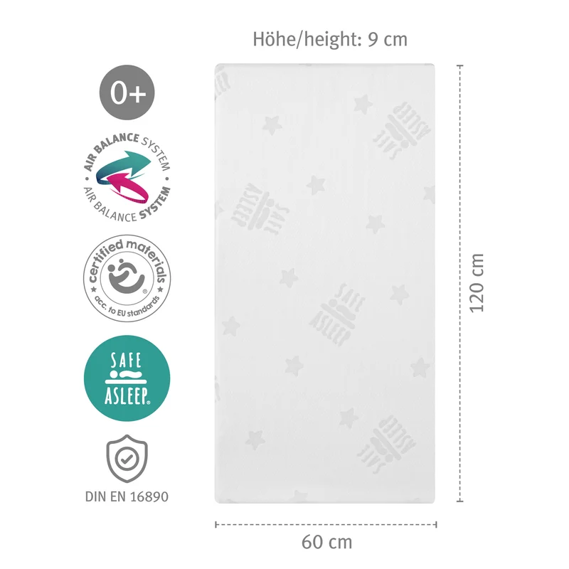 Babybettmatratze "safe asleep®" – Air Balance Plus, 60 x 120 x 9 cm, für optimales Schlafklima