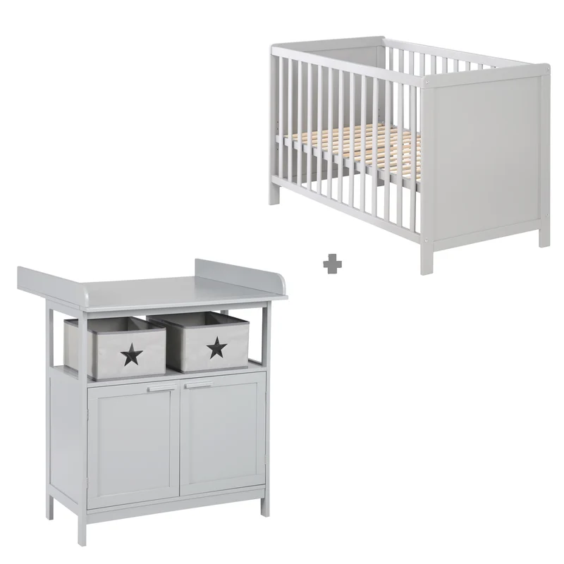 Zimmerset inkl. Wickelkommode "Hamburg" 2-türig & Beistellbett 60x120 inkl. Lattenrost - taupe