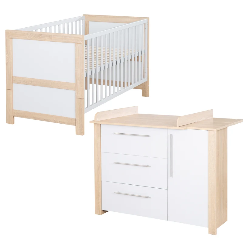 Zimmerset "Matilda" - Babybett 70x140 + Wickelkommode breit - Lichtgrau