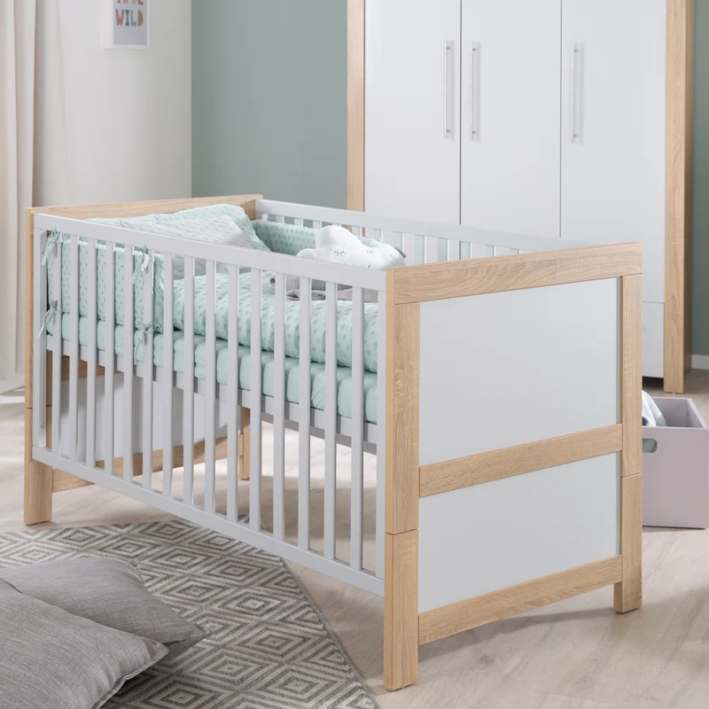 Zimmerset "Matilda" - Babybett 70x140 + Wickelkommode breit - Lichtgrau