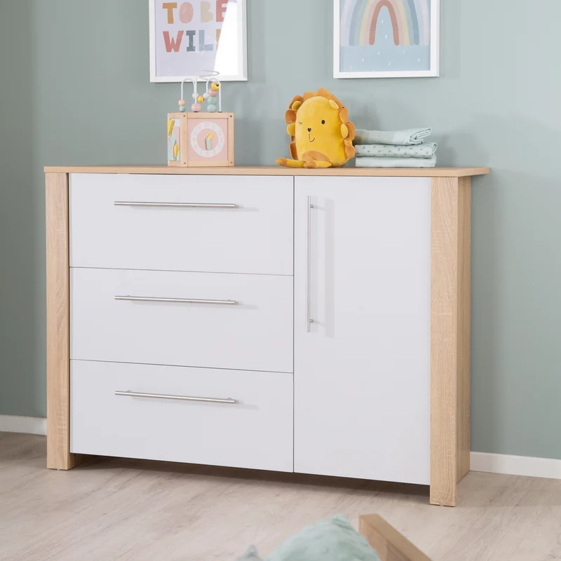 Zimmerset "Matilda" - Babybett 70x140 + Wickelkommode breit - Lichtgrau