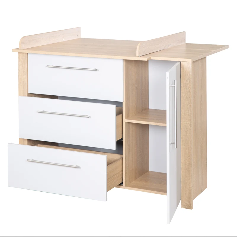 Zimmerset "Matilda" - Babybett 70x140 + Wickelkommode breit - Lichtgrau