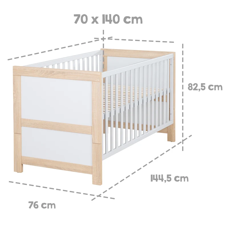 Kinderzimmerset "Matilda" - Babybett 70x140 + Kleiderschrank + Wickelkommode - Lichtgrau
