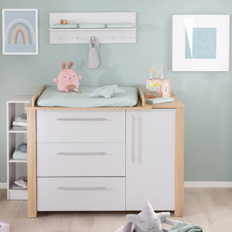 Kinderzimmerset "Matilda" - Babybett 70x140 + Kleiderschrank + Wickelkommode - Lichtgrau