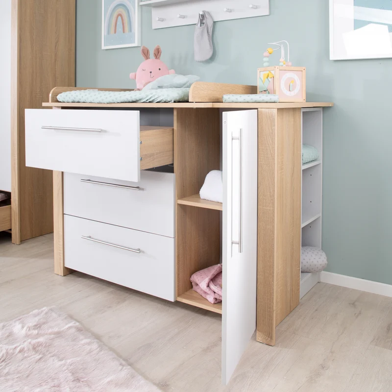 Kinderzimmerset "Matilda" - Babybett 70x140 + Kleiderschrank + Wickelkommode - Lichtgrau