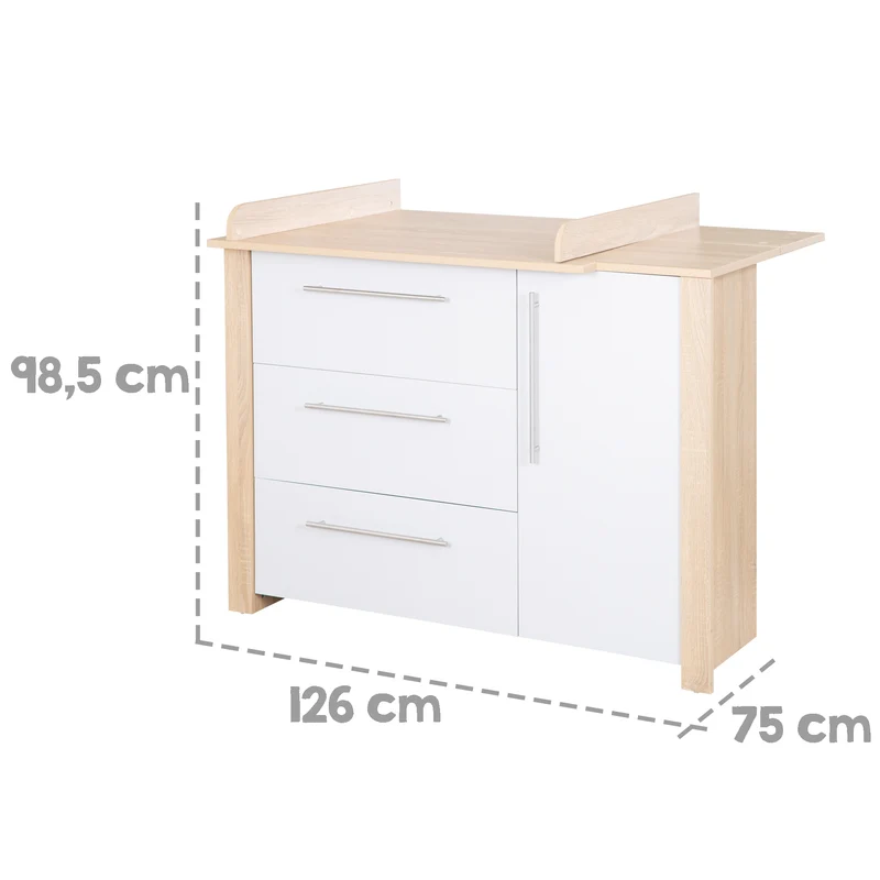 Kinderzimmerset "Matilda" - Babybett 70x140 + Kleiderschrank + Wickelkommode - Lichtgrau