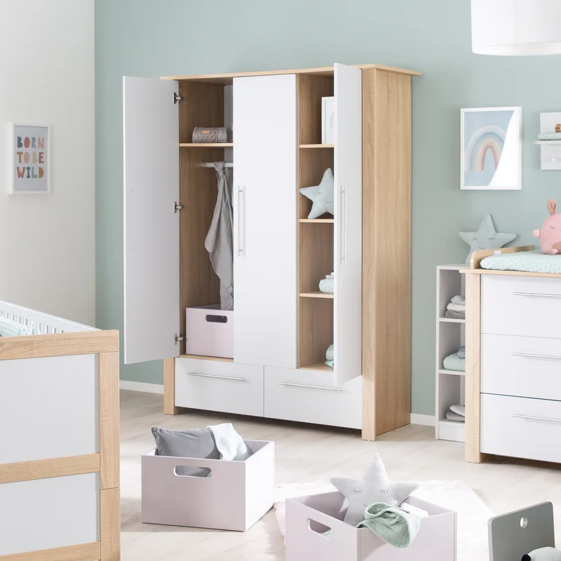 Kinderzimmerset "Matilda" - Babybett 70x140 + Kleiderschrank + Wickelkommode - Lichtgrau