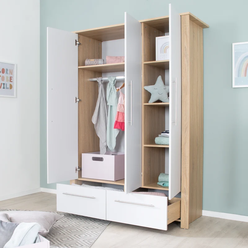 Kinderzimmerset "Matilda" - Babybett 70x140 + Kleiderschrank + Wickelkommode - Lichtgrau