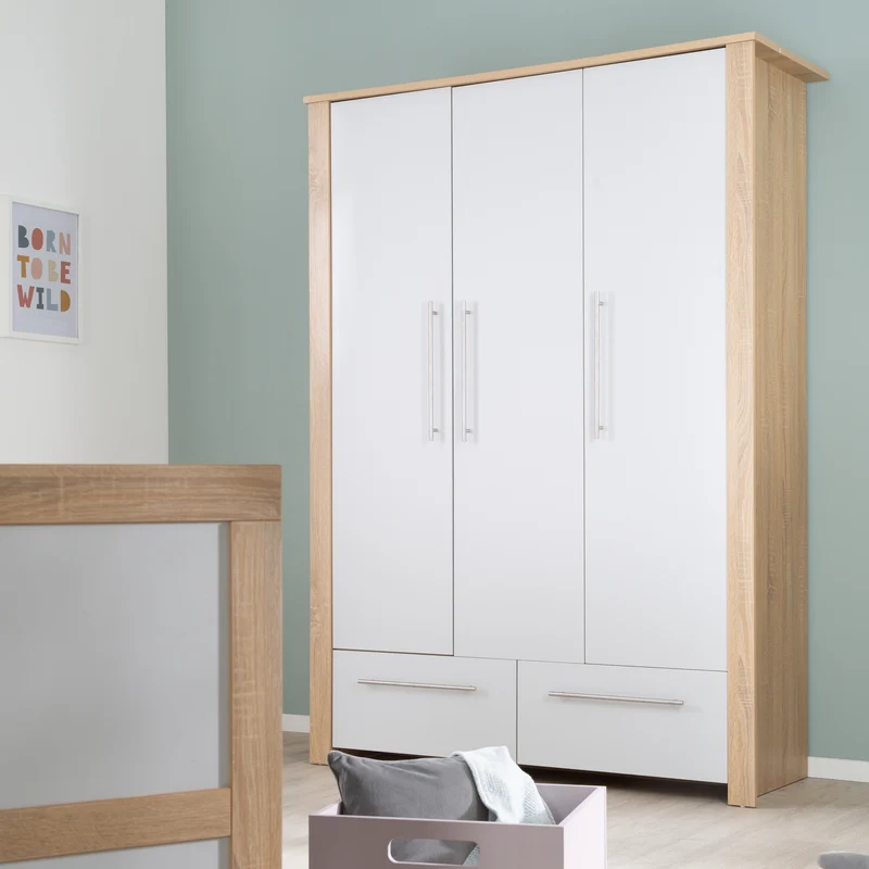 Kinderzimmerset "Matilda" - Babybett 70x140 + Kleiderschrank + Wickelkommode - Lichtgrau