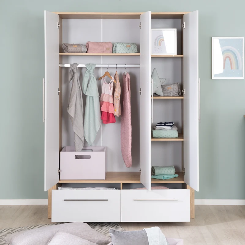 Kinderzimmerset "Matilda" - Babybett 70x140 + Kleiderschrank + Wickelkommode - Lichtgrau