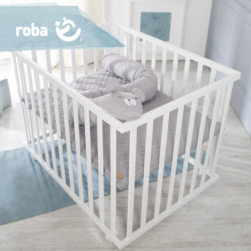 Bundle "roba Style" – inkl. Laufgitter 4-eckig weiß, Mikrofaser-Bettschlange grau, geprüft