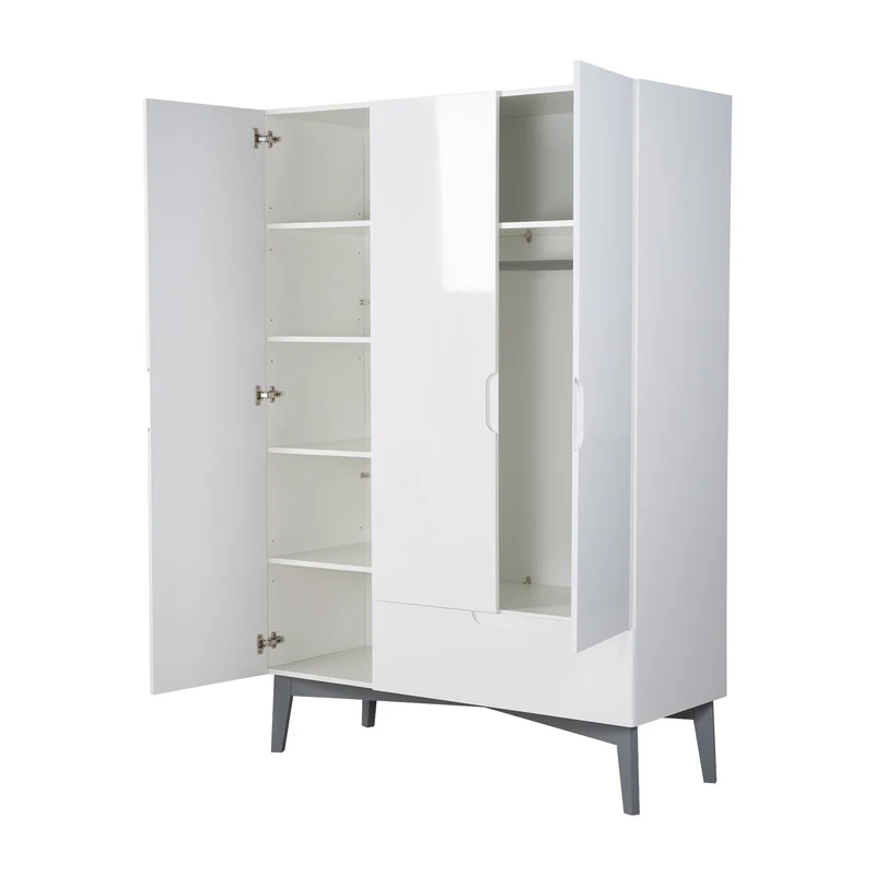 Möbelset "Retro 2" – inkl. Kombi-Bett 70 x 140 cm, Wickelkommode & 3-türigem Schrank, weiß/grau