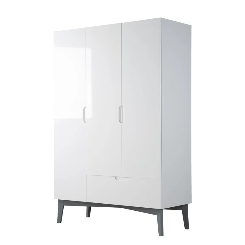 Möbelset "Retro 2" – inkl. Kombi-Bett 70 x 140 cm, Wickelkommode & 3-türigem Schrank, weiß/grau