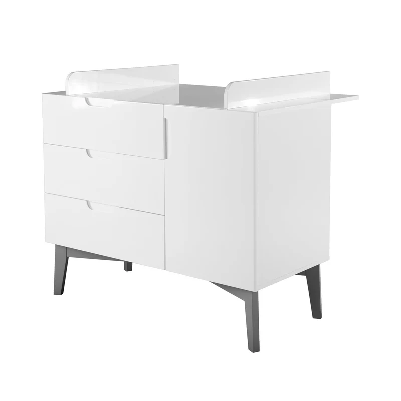 Kindermöbelset "Retro 2" – inkl. Kombi-Bett 70 x 140 cm & breiter Wickelkommode, weiß/ grau