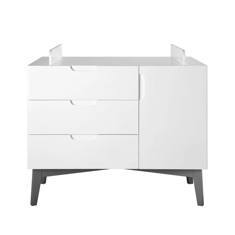 Kindermöbelset "Retro 2" – inkl. Kombi-Bett 70 x 140 cm & breiter Wickelkommode, weiß/ grau