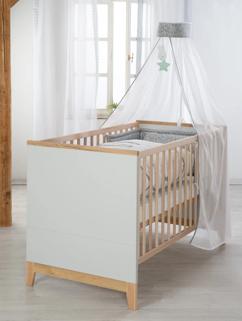 Zimmerset "Caro" – inkl. Kombi-Bett 70 x 140 cm, Wickelkommode & 3-türigem Schrank, Goldeiche/Lichtgrau