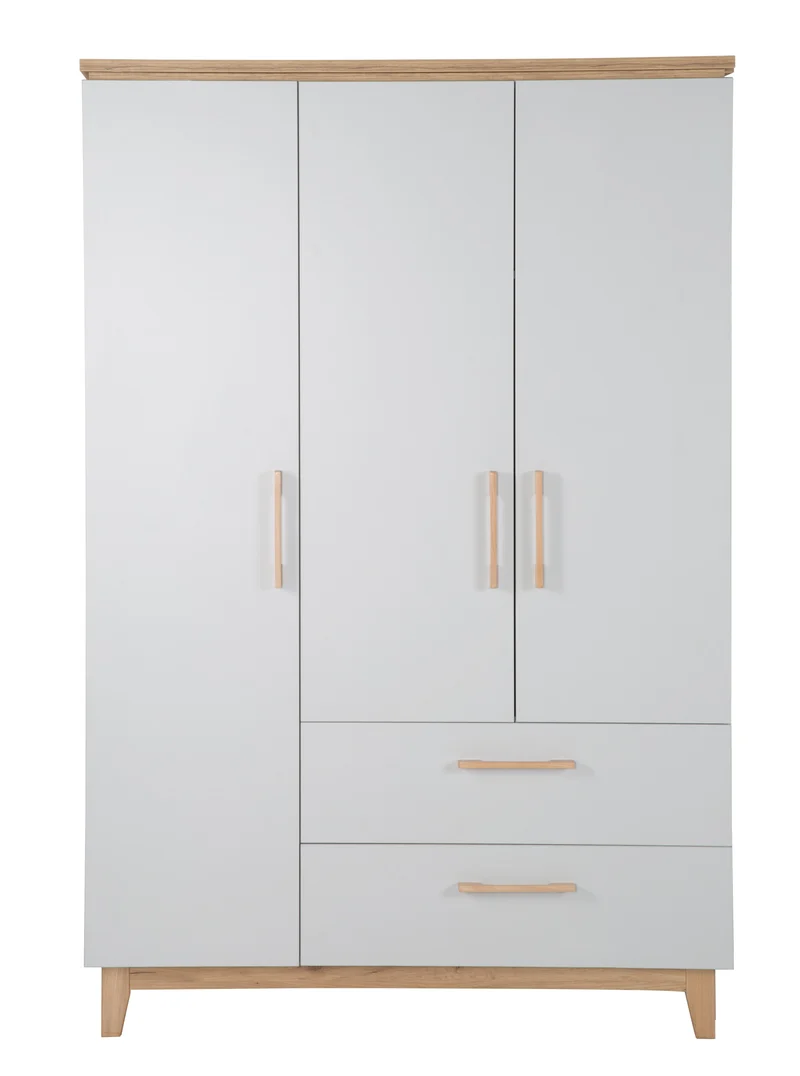 Zimmerset "Caro" – inkl. Kombi-Bett 70 x 140 cm, Wickelkommode & 3-türigem Schrank, Goldeiche/Lichtgrau