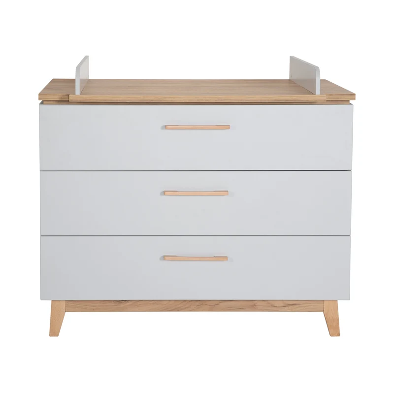 Zimmerset "Caro" – inkl. Kombi-Bett 70 x 140 cm, Wickelkommode & 3-türigem Schrank, Goldeiche/Lichtgrau