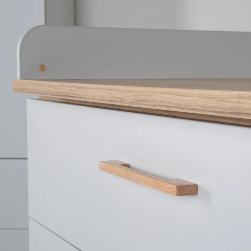 Zimmerset "Caro" – inkl. Kombi-Bett 70 x 140 cm, Wickelkommode & 3-türigem Schrank, Goldeiche/Lichtgrau