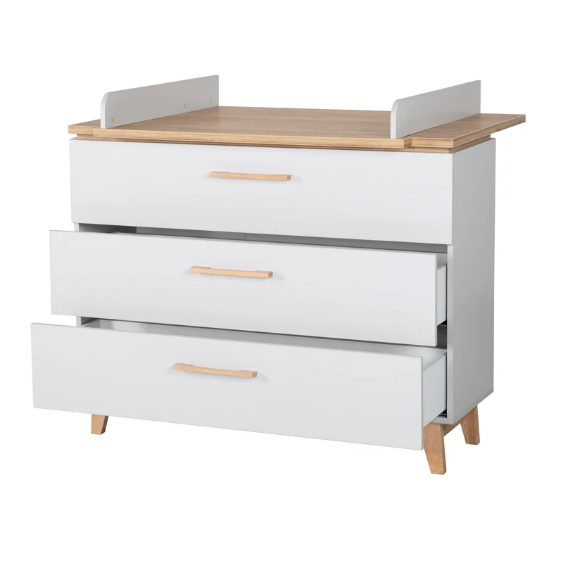 Zimmerset "Caro" – inkl. Kombi-Bett 70 x 140 cm, Wickelkommode & 3-türigem Schrank, Goldeiche/Lichtgrau