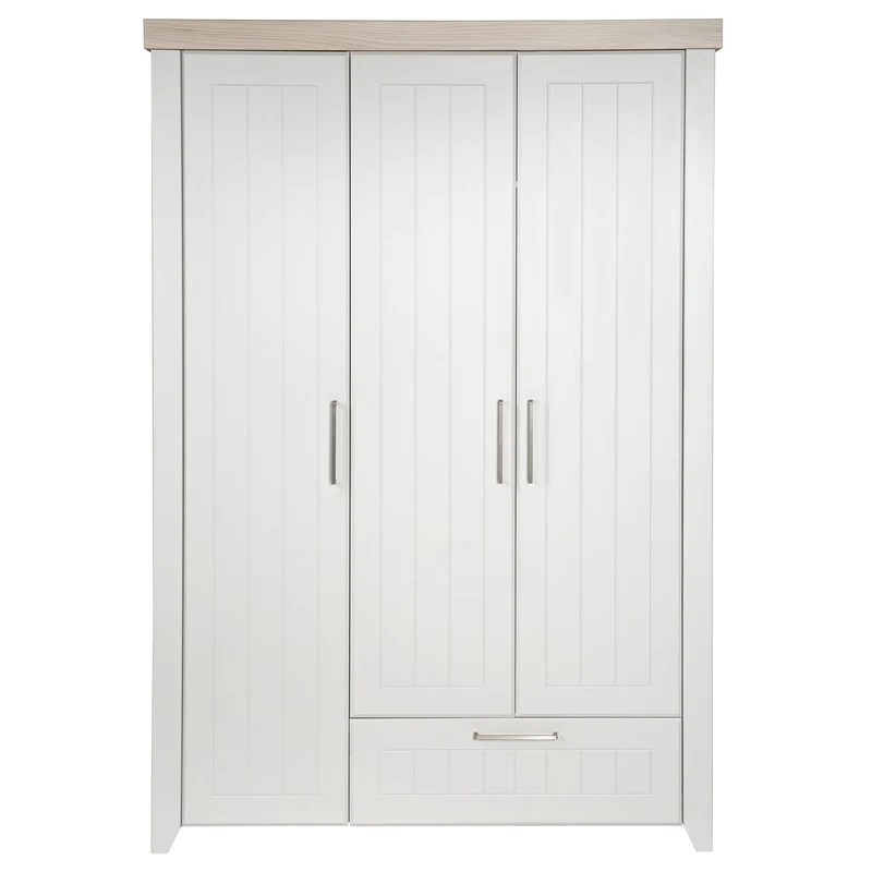 Kindermöbelset "Helene" – inkl. Kombi-Bett 70 x 140 cm, Wickelkommode & 3-türigem Schrank, Lichtgrau