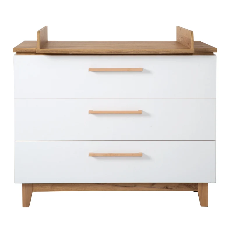Zimmerset "Finn" – inkl. Kombi-Bett 70 x 140 cm, Wickelkommode & 3-türigem Schrank, weiß/ Goldeiche