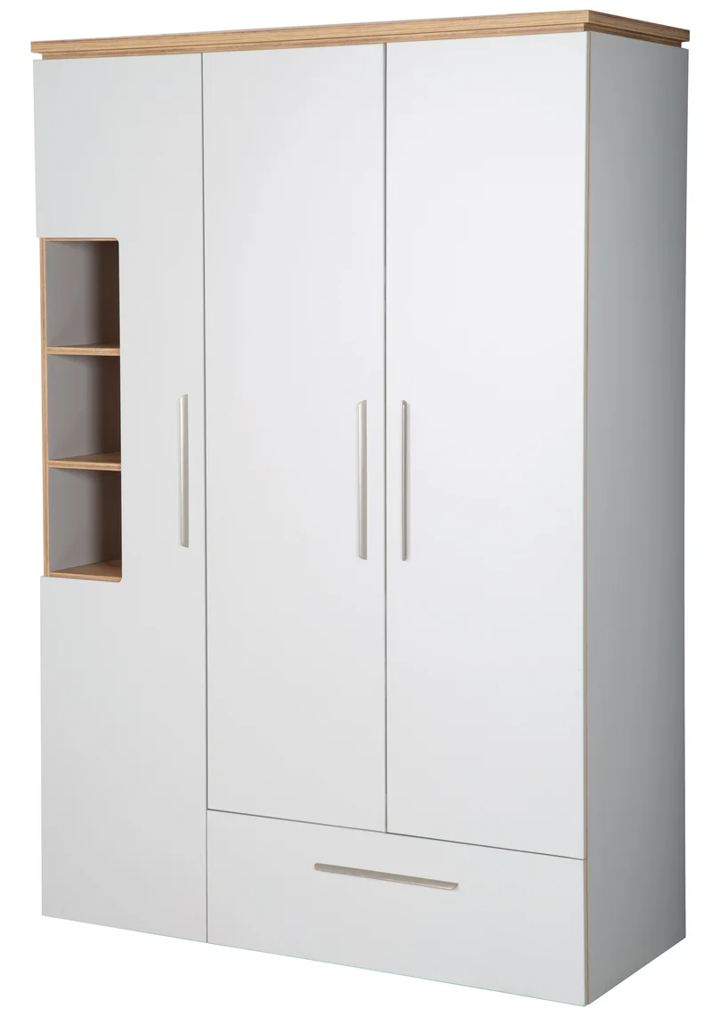 Zimmerset "Tobi" – inkl. Kombi-Bett 70 x 140 cm, Wickelkommode & 3-türigem Schrank, Lichtgrau/Goldeiche