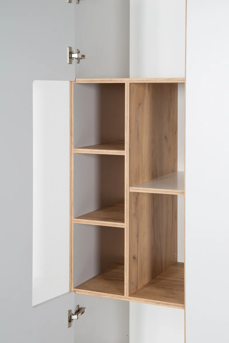 Zimmerset "Tobi" – inkl. Kombi-Bett 70 x 140 cm, Wickelkommode & 3-türigem Schrank, Lichtgrau/Goldeiche