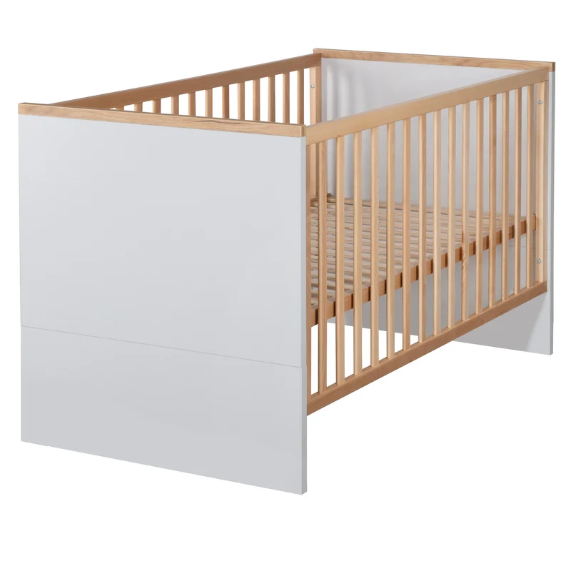 Zimmerset "Tobi" – inkl. Kombi-Bett 70 x 140 cm, Wickelkommode & 3-türigem Schrank, Lichtgrau/Goldeiche