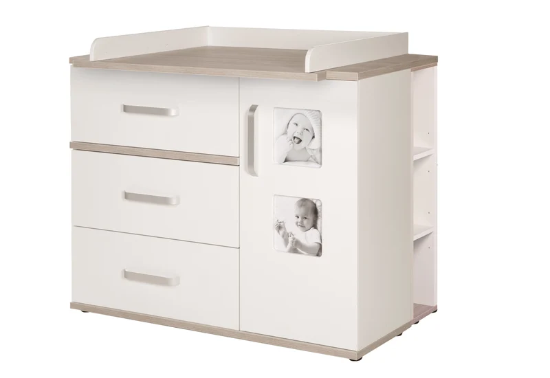 Kindermöbelset "Moritz" – 3-teilig, mit Kinderbett 70 x 140 cm, Wickelkommode breit & Schrank, weiß