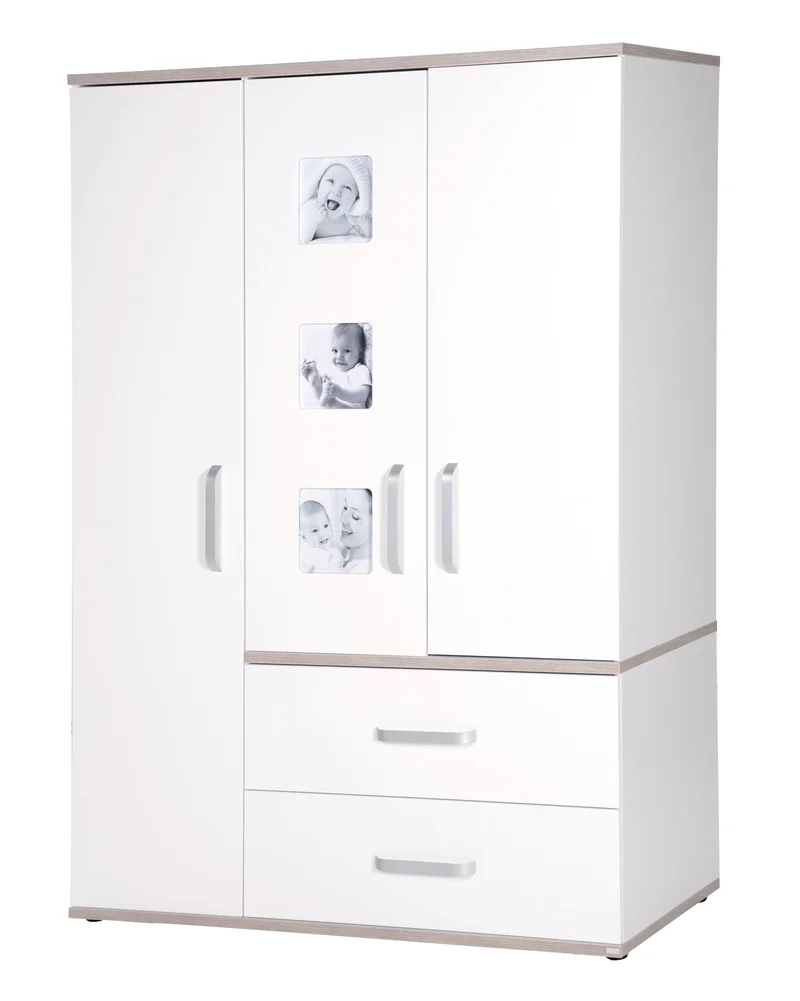 Kindermöbelset "Moritz" – 3-teilig, mit Kinderbett 70 x 140 cm, Wickelkommode breit & Schrank, weiß