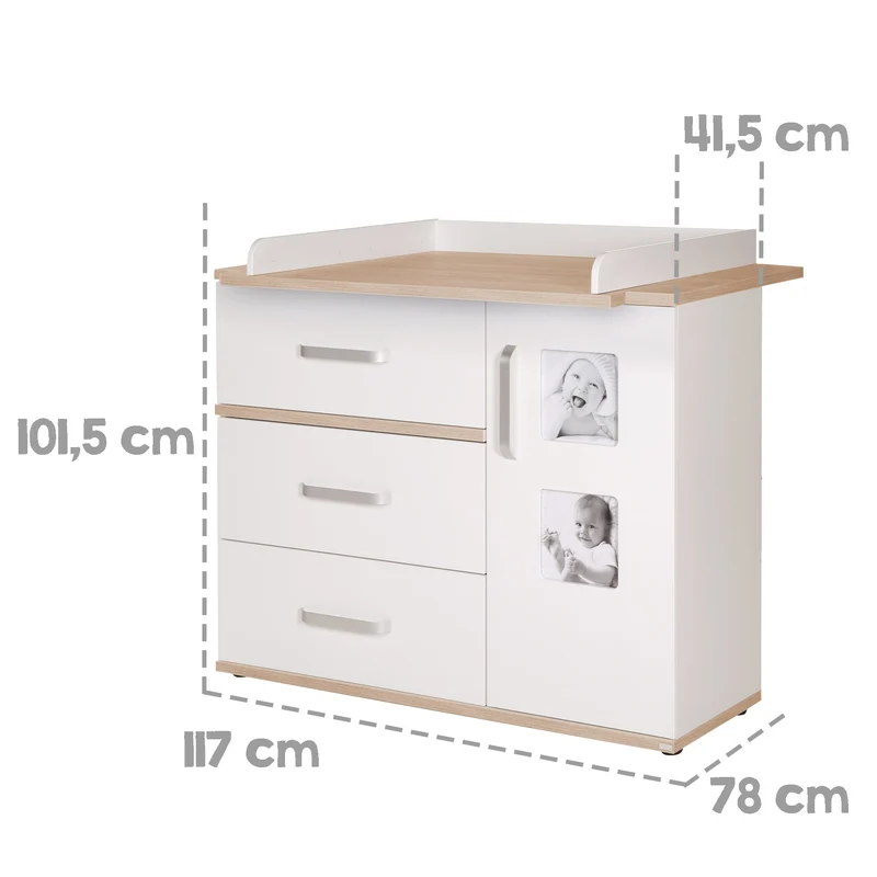 Kindermöbelset "Pia" – 3-teilig, inkl. Babybett 70 x 140 cm, Wickelkommode & Kleiderschrank, weiß