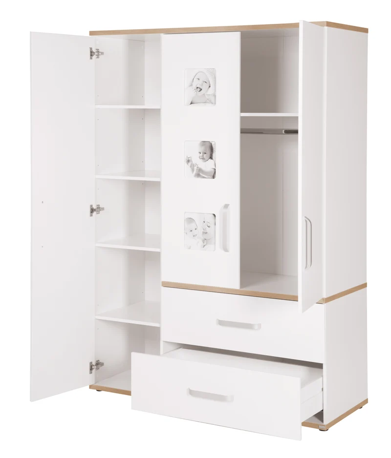 Kindermöbelset "Pia" – 3-teilig, inkl. Babybett 70 x 140 cm, Wickelkommode & Kleiderschrank, weiß