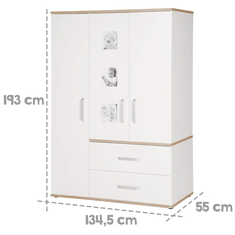 Kindermöbelset "Pia" – 3-teilig, inkl. Babybett 70 x 140 cm, Wickelkommode & Kleiderschrank, weiß