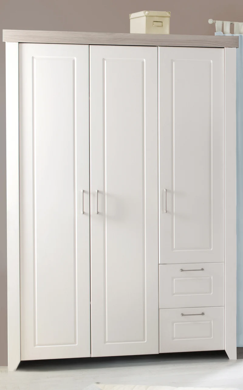 Zimmerset "Felicia" – inkl. Kombi-Bett 70 x 140 cm, Wickelkommode & 3-türigem Schrank, Luna Elm / weiß
