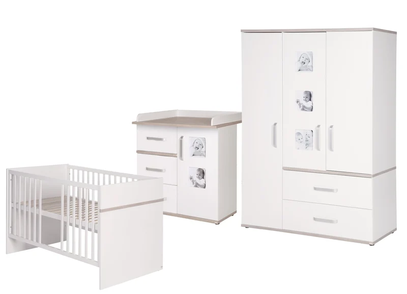 Kindermöbelset "Moritz" – 3-teilig, mit Kinderbett 70 x 140 cm, Wickelkommode & Schrank, weiß
