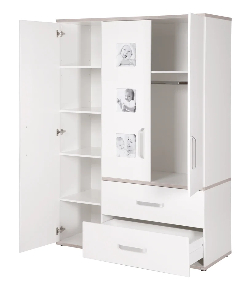 Kindermöbelset "Moritz" – 3-teilig, mit Kinderbett 70 x 140 cm, Wickelkommode & Schrank, weiß
