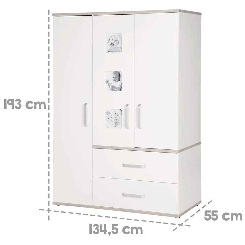 Kindermöbelset "Moritz" – 3-teilig, mit Kinderbett 70 x 140 cm, Wickelkommode & Schrank, weiß