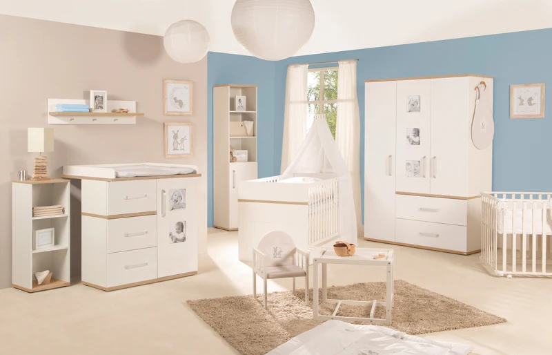 Kindermöbelset "Pia" – 3-teilig, inkl. Kinderbett 70 x 140 cm, Wickelkommode & Kleiderschrank, weiß