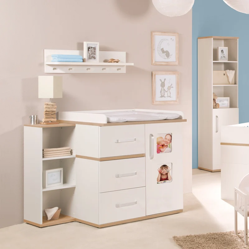 Kindermöbelset "Pia" – 3-teilig, inkl. Kinderbett 70 x 140 cm, Wickelkommode & Kleiderschrank, weiß
