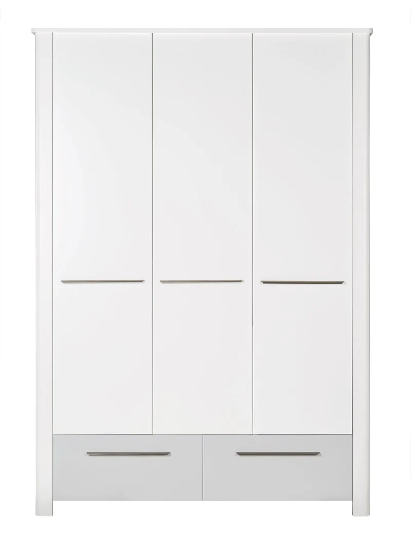 Zimmerset "Linus" – inkl. Kombi-Bett 70 x 140 cm, Wickelkommode & 3-türigem Schrank, weiß / grau