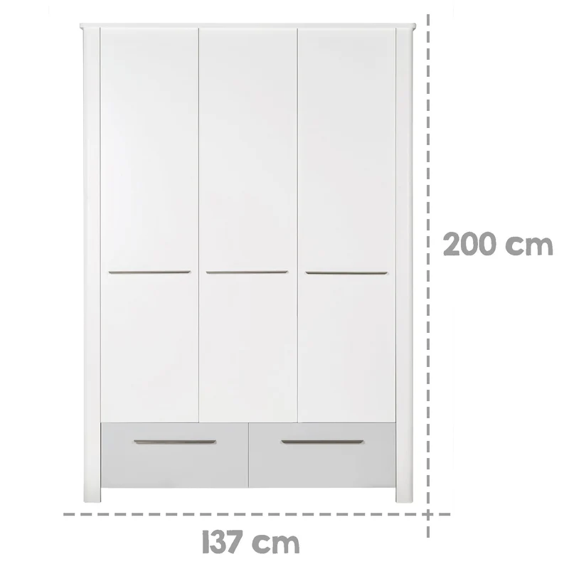 Zimmerset "Linus" – inkl. Kombi-Bett 70 x 140 cm, Wickelkommode & 3-türigem Schrank, weiß / grau