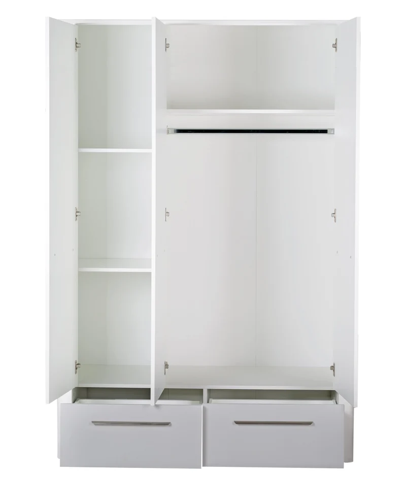 Zimmerset "Linus" – inkl. Kombi-Bett 70 x 140 cm, Wickelkommode & 3-türigem Schrank, weiß / grau
